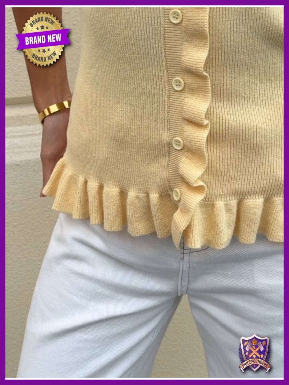 Sleeveless Ribbed Knit Ruffle Button Tank - Picture 5 of 5
